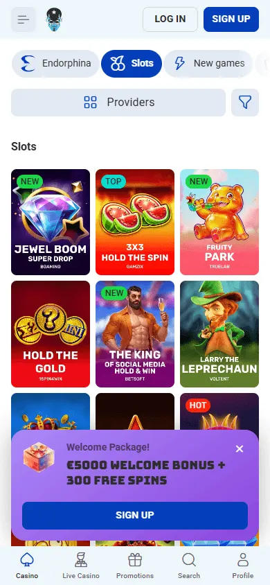 Rocket Spin Casino mobile games selection